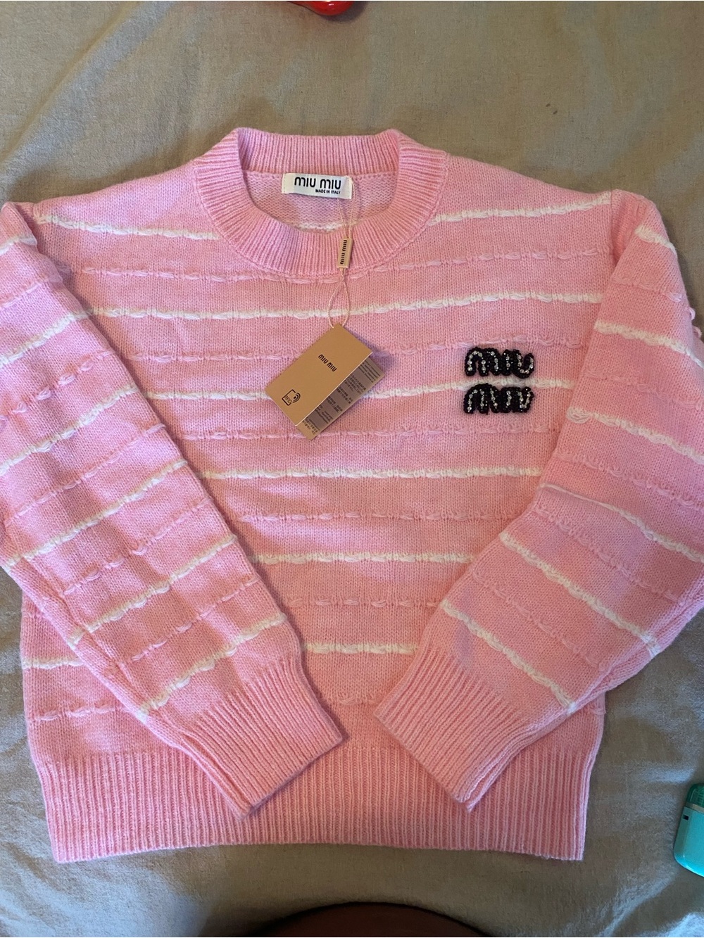Miu Miu Pink and White Striped Knit Sweater with Tag